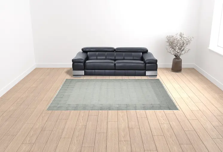 9' X 12' Gray And Blue Geometric Flatweave Handmade Distressed Area Rug With Fringe