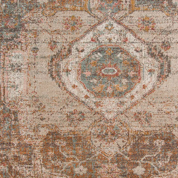7' Beige Gray and Taupe Medallion Power Loom Runner Rug