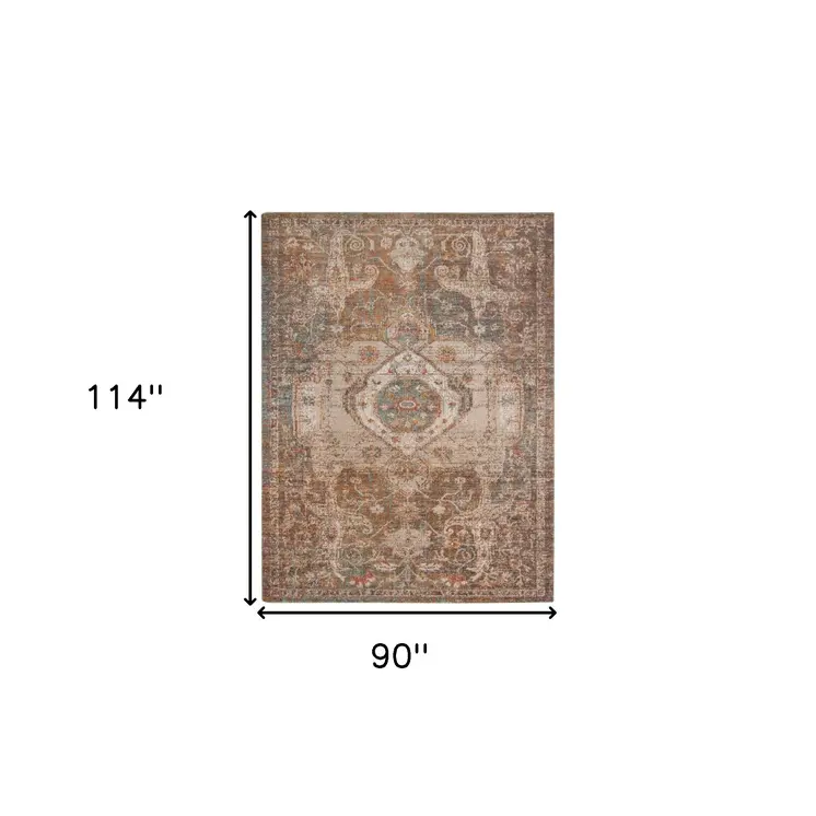 7' X 9' Beige Gray and Taupe Medallion Power Loom Area Rug