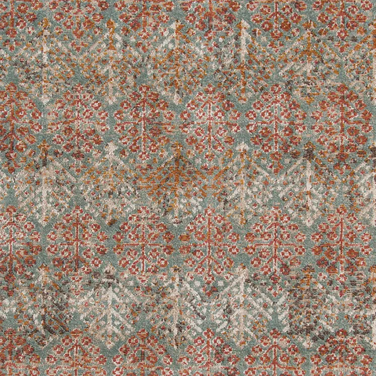 7' X 9' Teal And Orange Medallion Distressed Area Rug