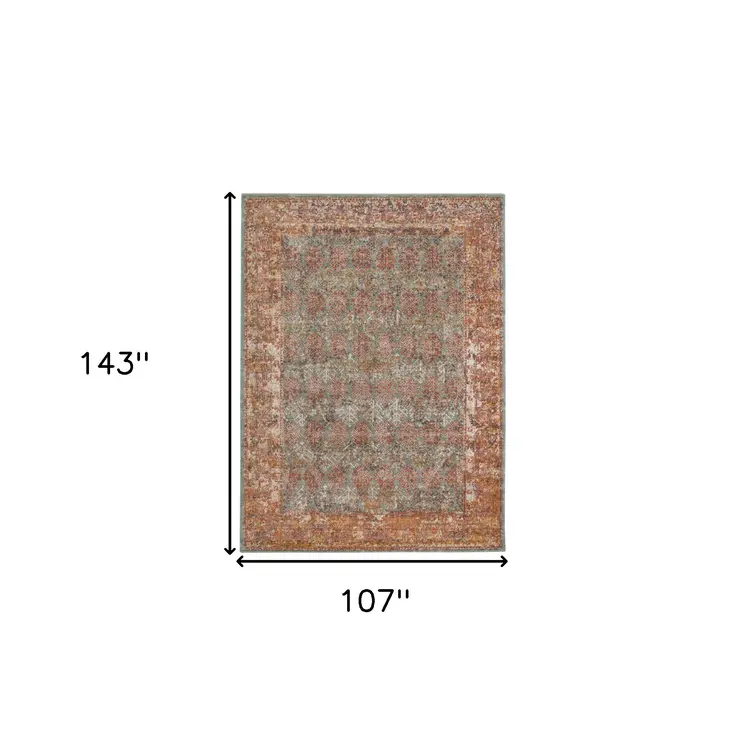9' X 12' Teal And Orange Medallion Distressed Area Rug