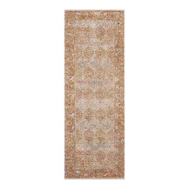 7' Beige And Orange Southwestern Runner Rug