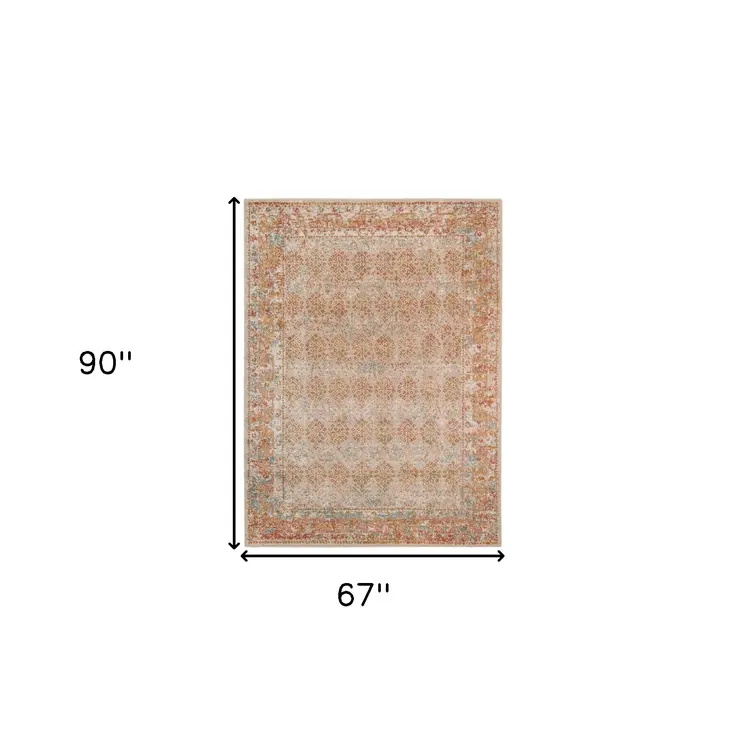 6' X 8' Beige And Orange Southwestern Area Rug
