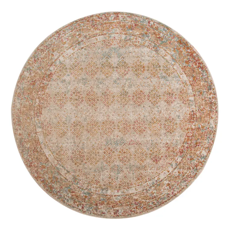 6' Beige And Orange Southwestern Round Rug