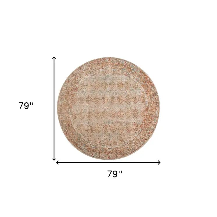 6' Beige And Orange Southwestern Round Rug