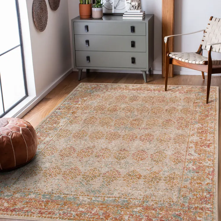 9' X 12' Beige And Orange Southwestern Area Rug