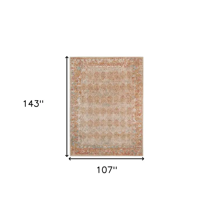 9' X 12' Beige And Orange Southwestern Area Rug