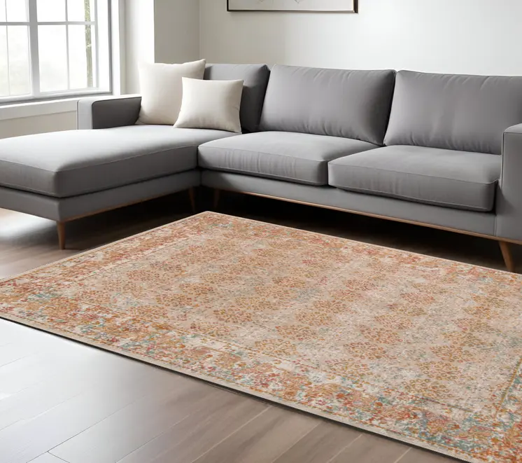 9' X 12' Beige And Orange Southwestern Area Rug