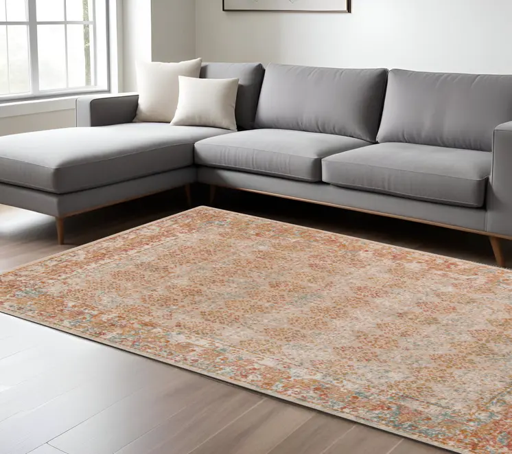 10' X 14' Beige And Orange Southwestern Area Rug