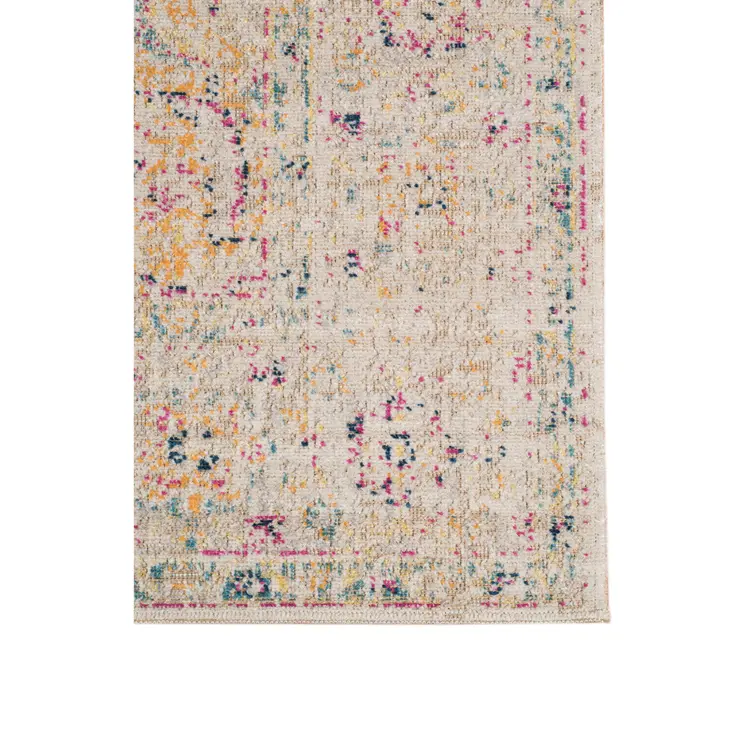 7' Ivory And Yellow Oriental Runner Rug