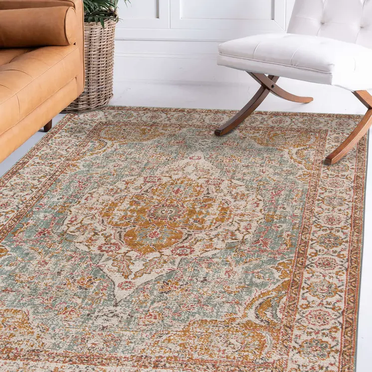 5' X 8' Orange Oriental Area Rug