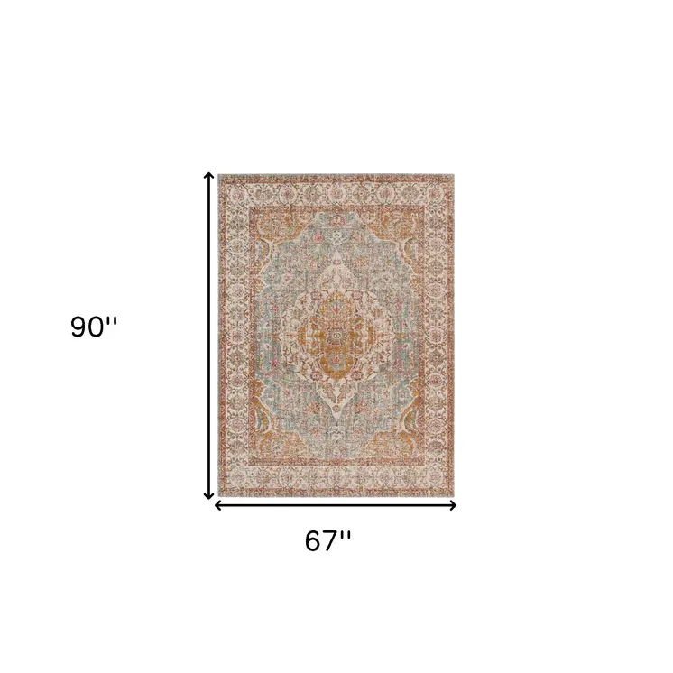 5' X 8' Orange Oriental Area Rug