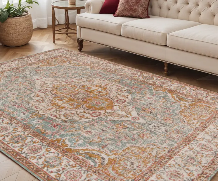 5' X 8' Orange Oriental Area Rug