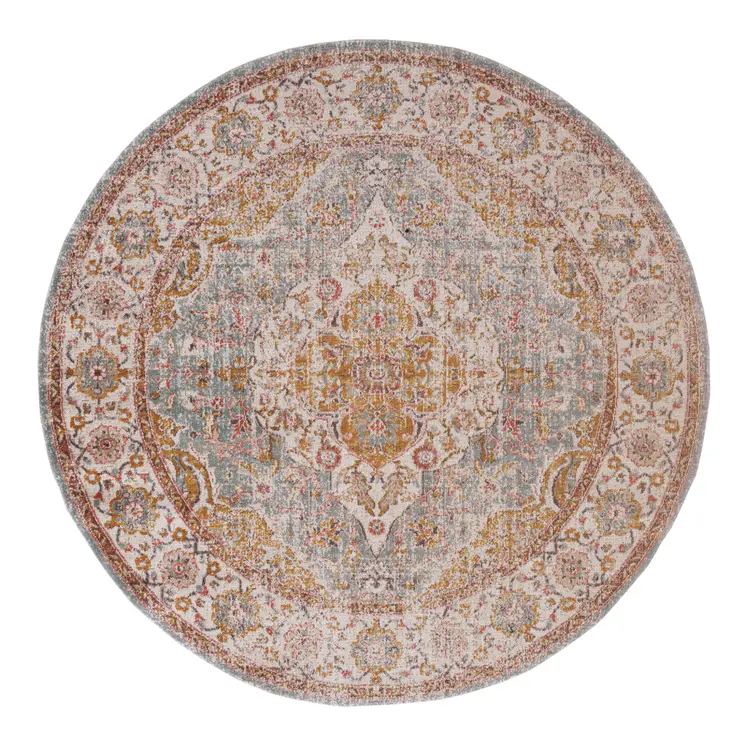 6' Orange Oriental Distressed Round Rug