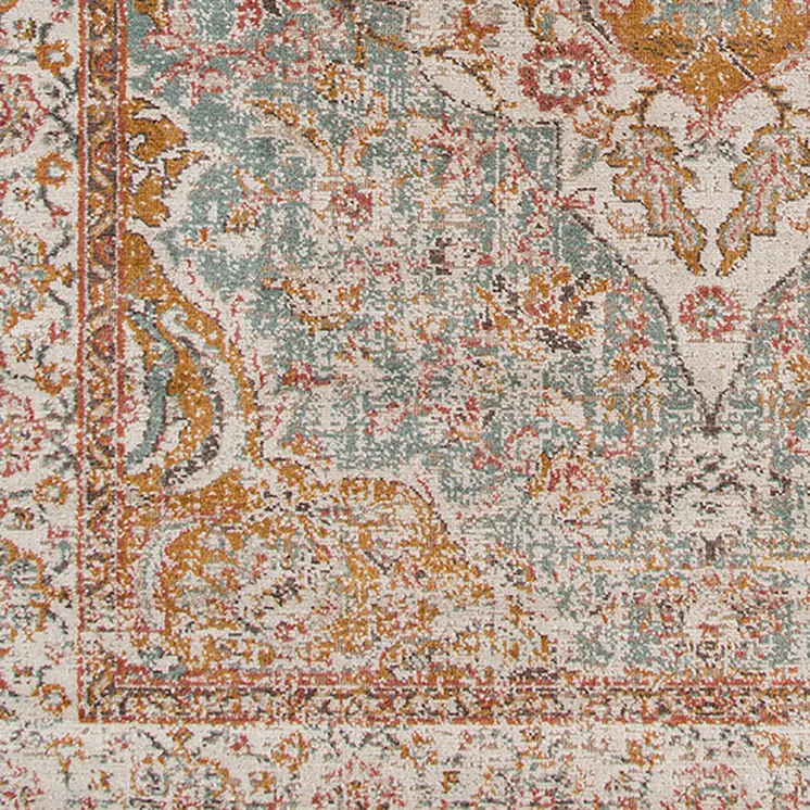6' Orange Oriental Distressed Round Rug
