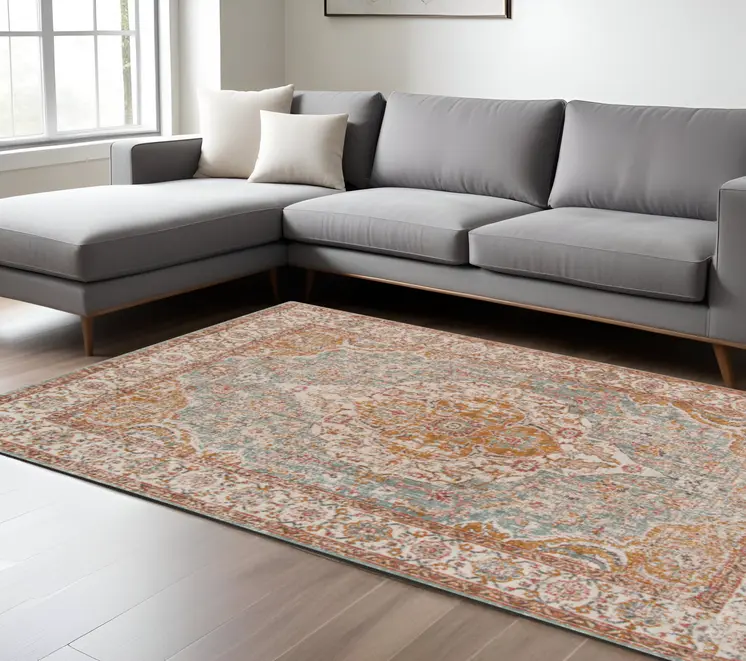 9' X 12' Orange Oriental Distressed Area Rug