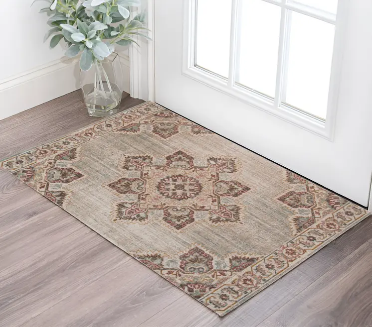 2' X 3' Beige And Rust Medallion Area Rug