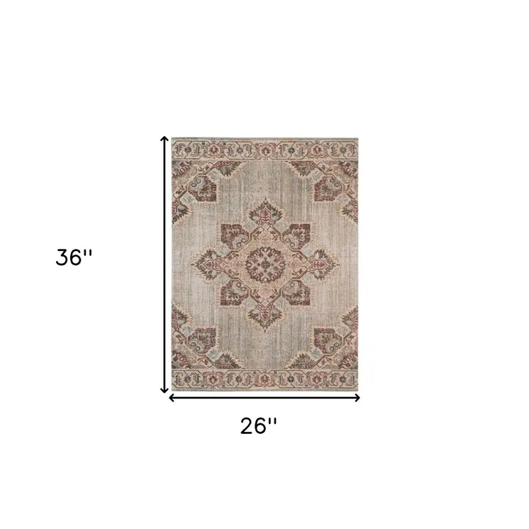 2' X 3' Beige And Rust Medallion Area Rug