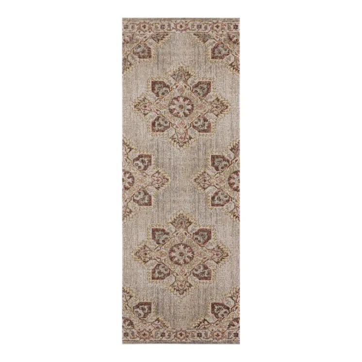 7' Beige And Rust Medallion Runner Rug