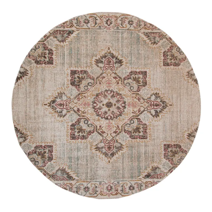 6' Beige And Rust Medallion Round Rug
