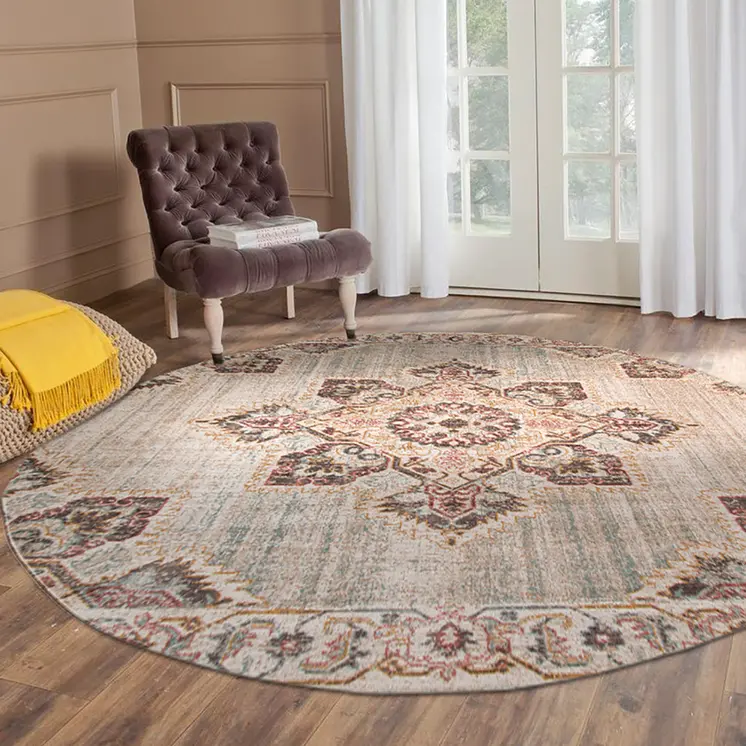 6' Beige And Rust Medallion Round Rug