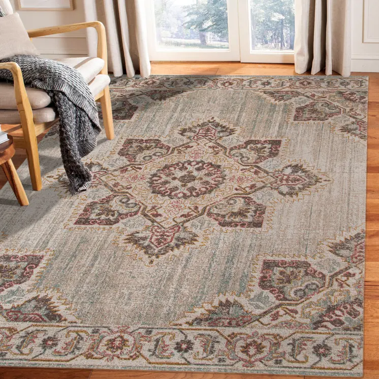 7' X 9' Beige And Rust Medallion Area Rug