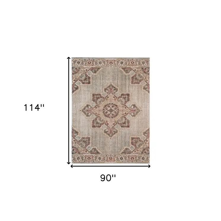 7' X 9' Beige And Rust Medallion Area Rug