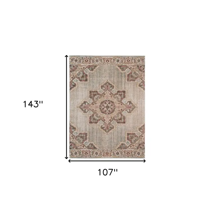 9' X 12' Beige And Rust Medallion Area Rug