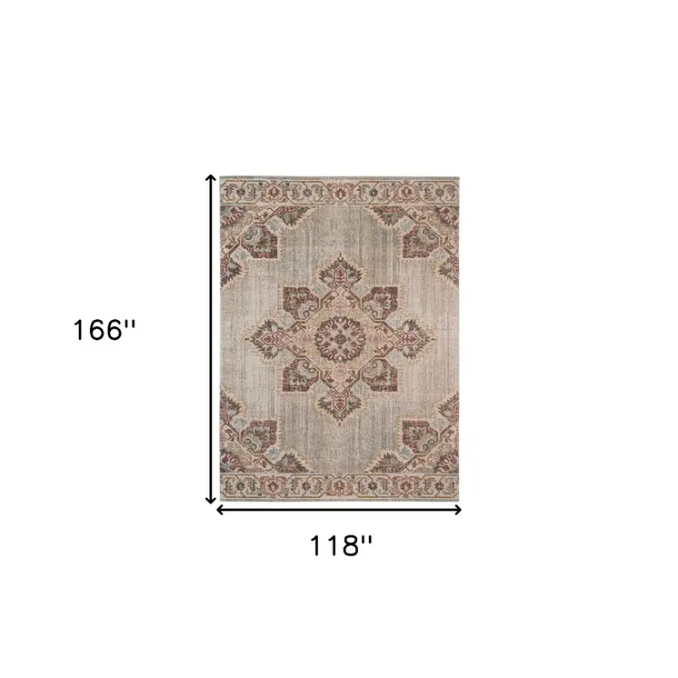 10' X 14' Beige And Rust Medallion Area Rug
