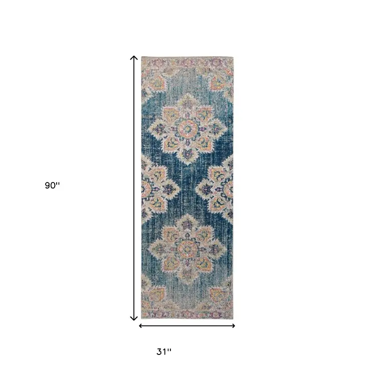7' Yellow Medallion Runner Rug