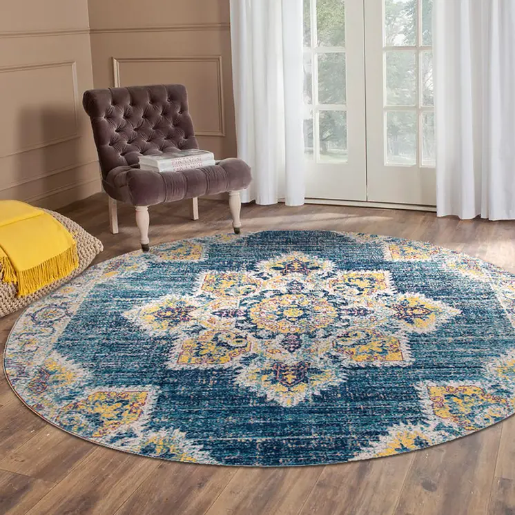 6' Yellow Medallion Round Rug