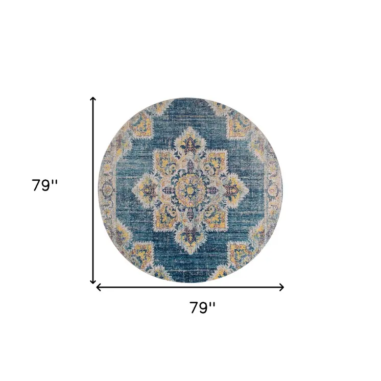6' Yellow Medallion Round Rug