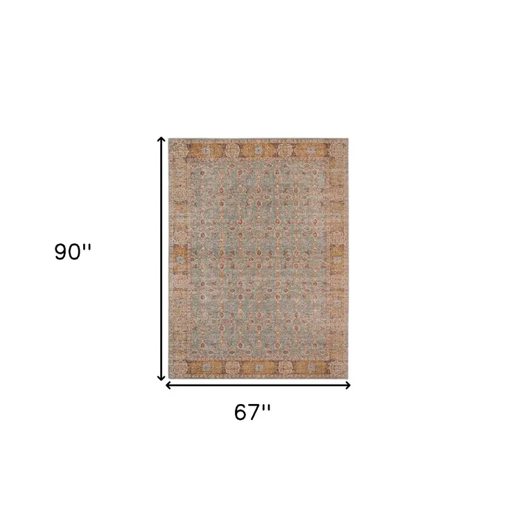 6' X 8' Teal Red And Orange Floral Area Rug
