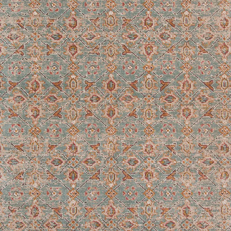 7' X 9' Teal Red And Orange Floral Area Rug