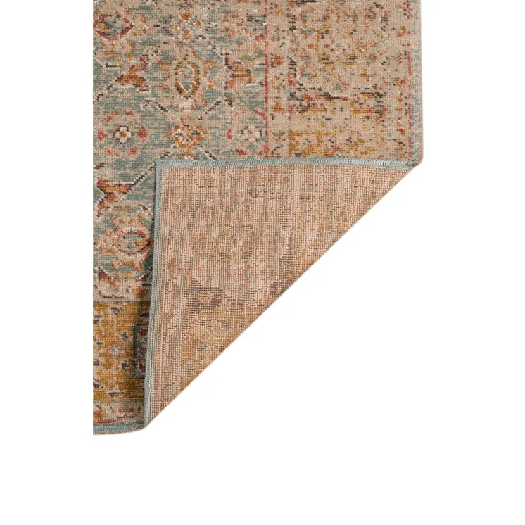 7' X 9' Teal Red And Orange Floral Area Rug