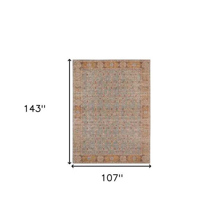 9' X 12' Teal Red And Orange Floral Area Rug