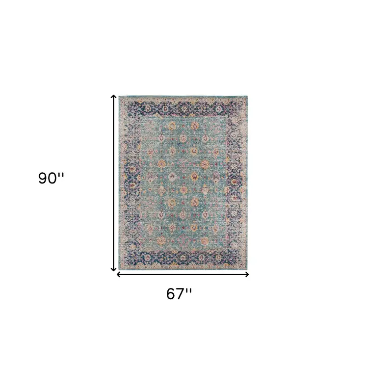 6' X 8' Teal And Orange Floral Area Rug