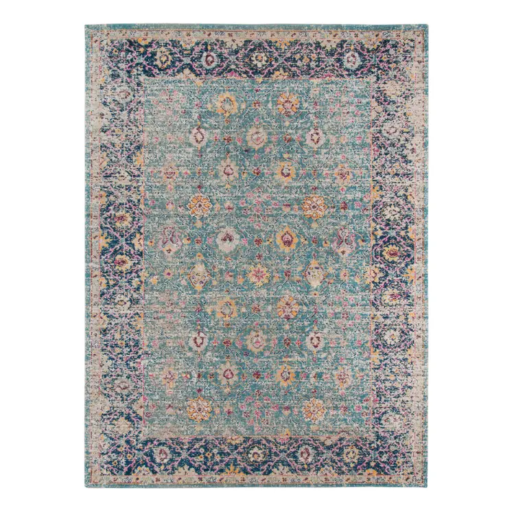 9' X 12' Teal And Orange Floral Area Rug