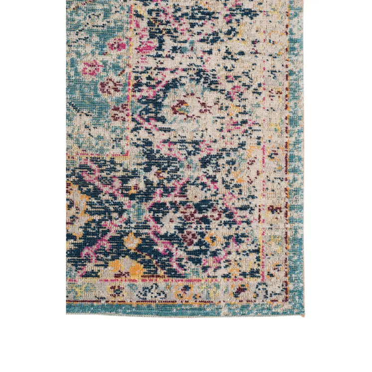 9' X 12' Teal And Orange Floral Area Rug