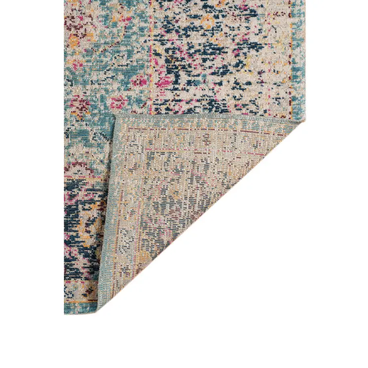 9' X 12' Teal And Orange Floral Area Rug