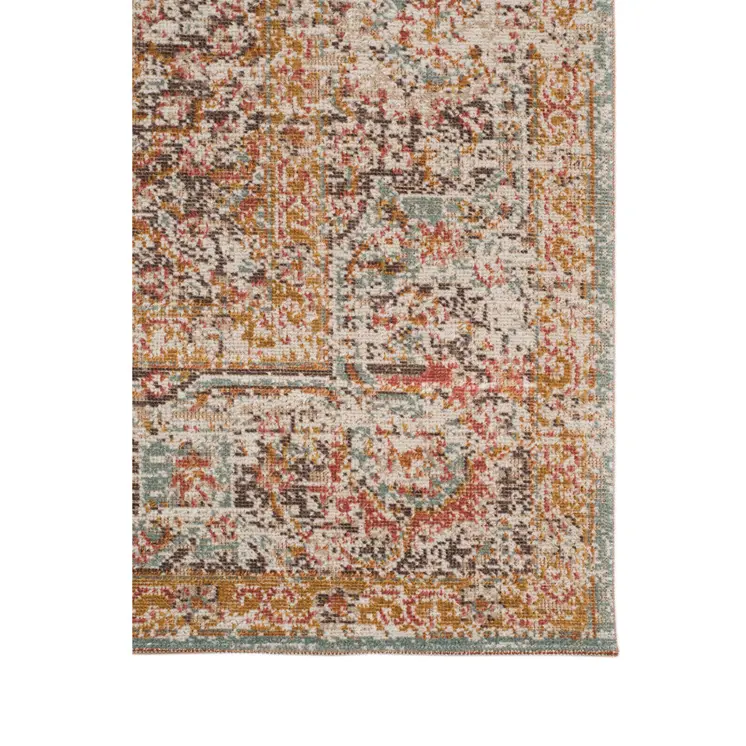 7' X 9' Teal Red And Orange Medallion Area Rug