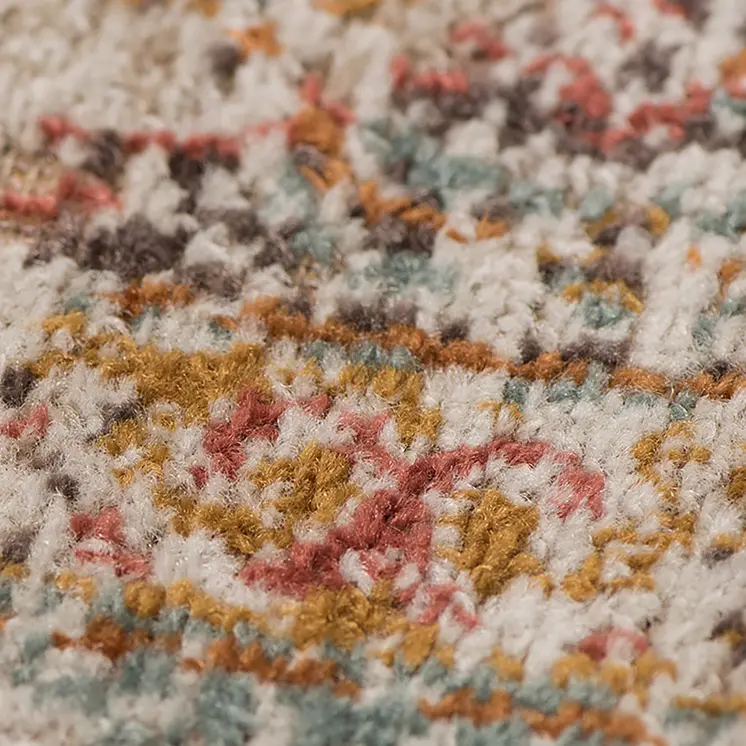 7' X 9' Teal Red And Orange Medallion Area Rug