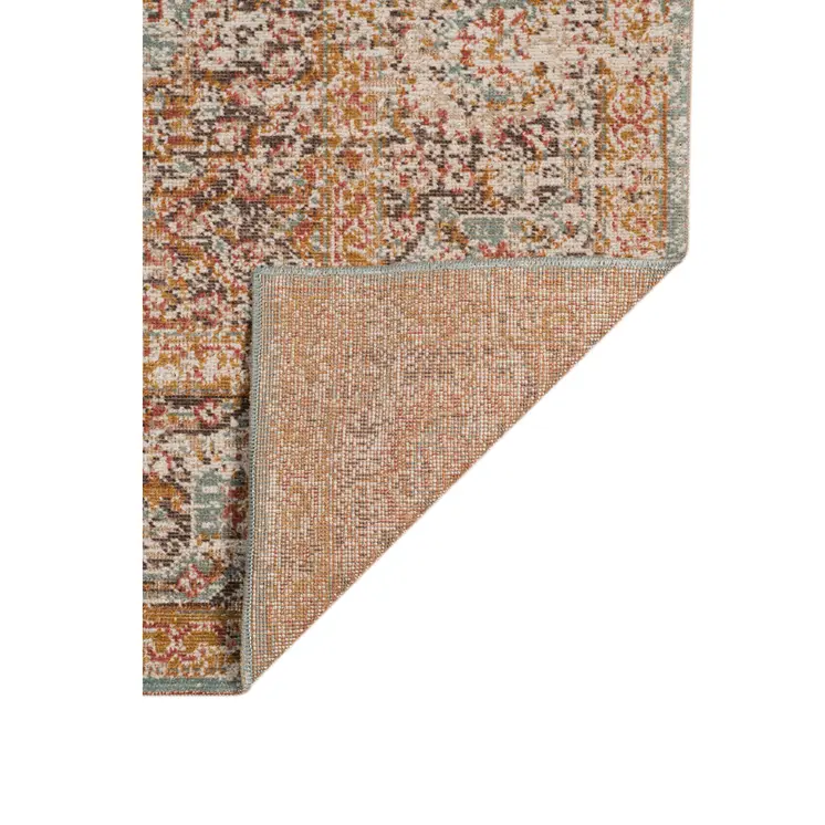 7' X 9' Teal Red And Orange Medallion Area Rug