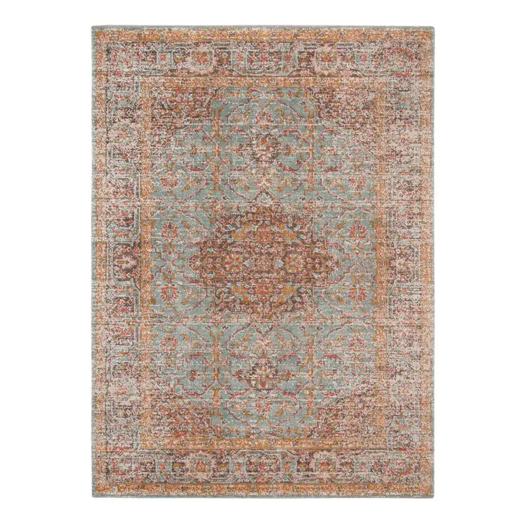 10' X 14' Teal Red And Orange Medallion Area Rug