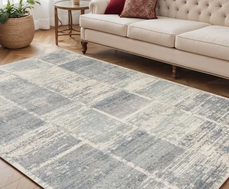 5' X 8' Gray And Light Blue Geometric Area Rug