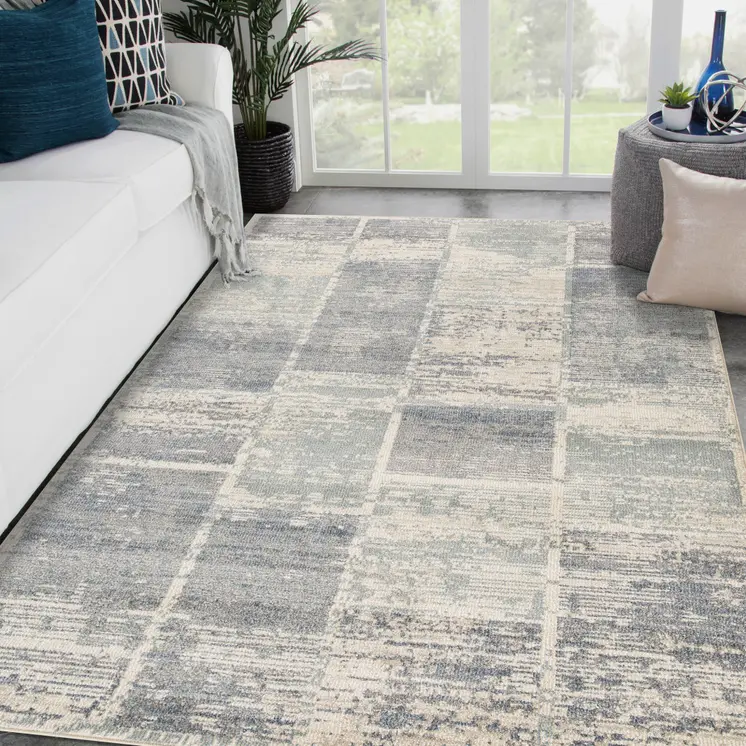 9' X 12' Gray And Light Blue Geometric Area Rug
