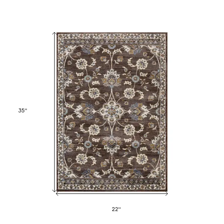 2' X 3' Ivory Blue And Brown Floral Area Rug
