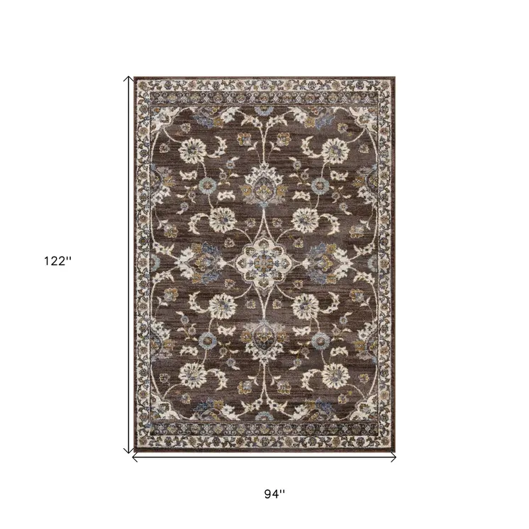 8' X 10' Ivory Blue And Brown Floral Area Rug