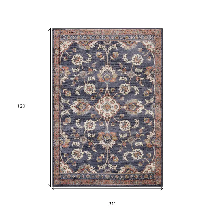 10' Ivory And Orange Floral Runner Rug