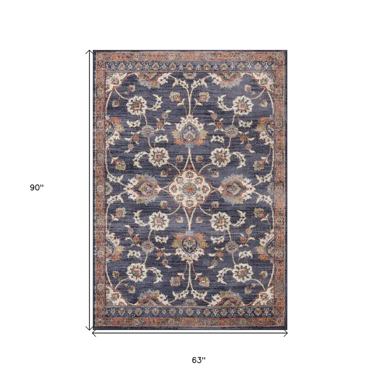 5' X 8' Ivory And Orange Floral Area Rug